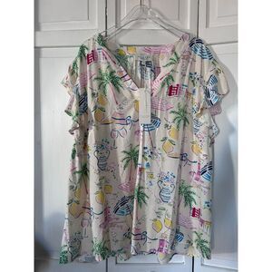 NWT Calypso St. Barth tropical mediterranean flowy resort blouse - size 2X